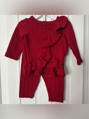 Red Ruffle Knit Two-Piece Top & Leggings Set - Kids